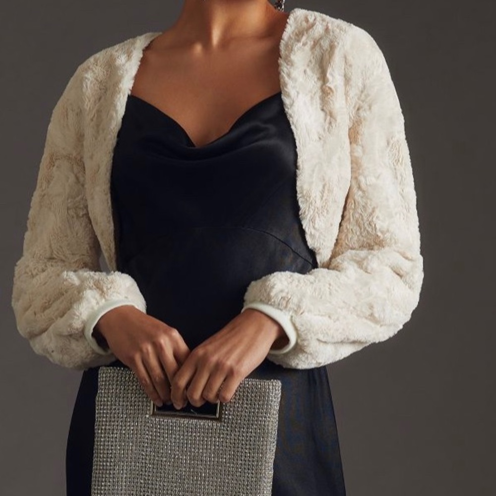 Maeve - Cream Faux Fur Cropped Bolero Jacket